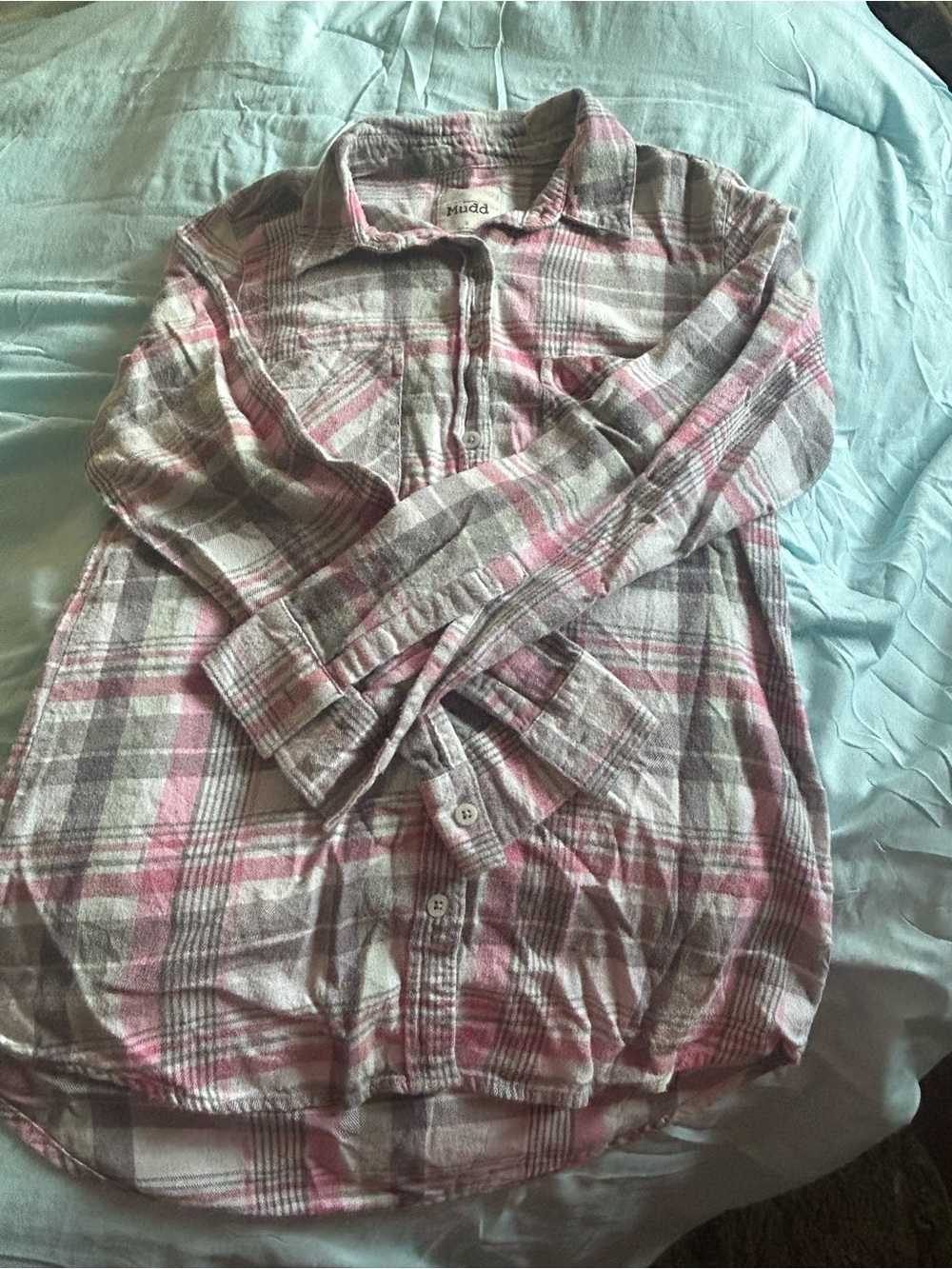 Mudd Men's Pink and Gray Plaid Button-Down Shirt